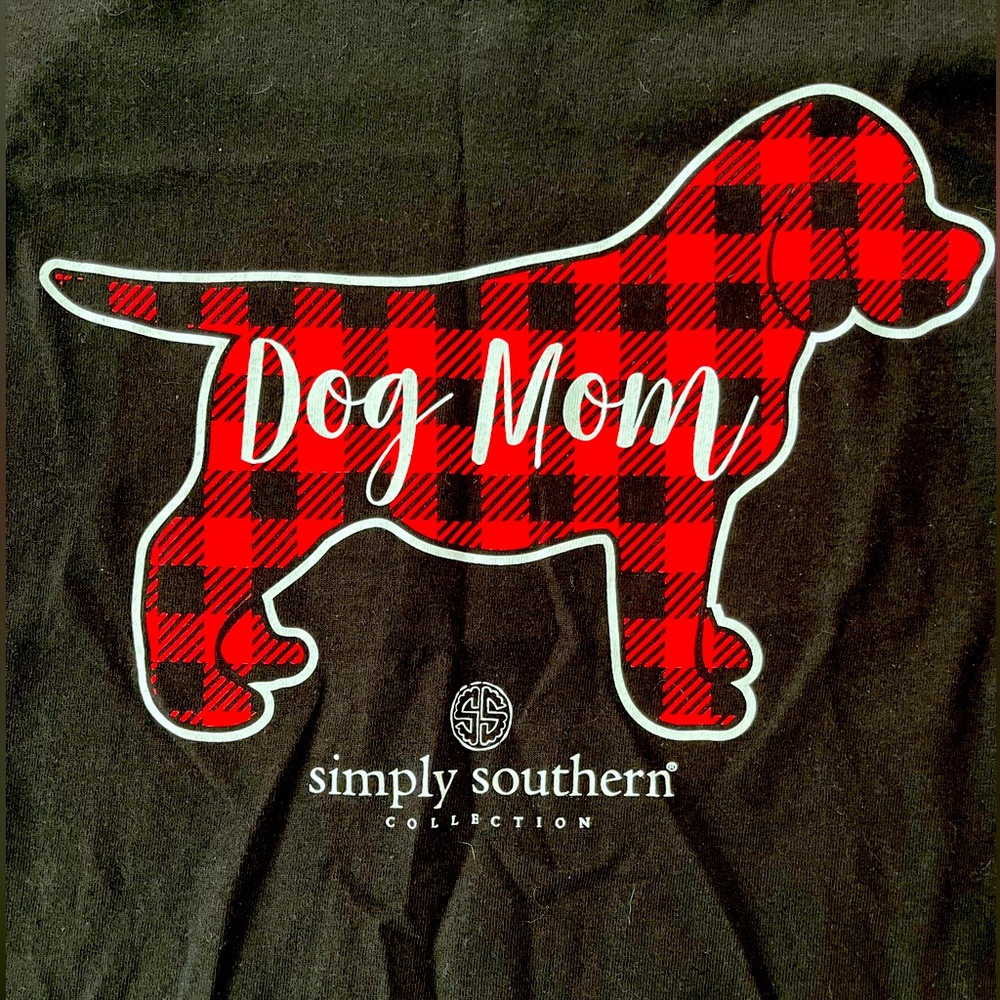 Simply Southern Black Tee with Red Plaid Dog Design
